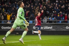 251122 ÖIS Noah Christoffersson jublar efter att ha gjort 3-0 under fotbollsmatchen i kvalet till Allsvenskan mellan Örgryte IS och IFK Norrköping den 22 november 2025 på Gamla Ullevi i Göteborg.