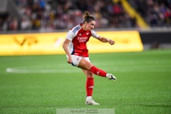 20240810 Arsenals Emily Fox under fotbollsmatchen i Uefa Womens Champions League mellan BK Häcken och Arsenal WFC den 18 september 2024 på Bravida Arena i Göteborg.