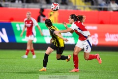 20240810 BK Häckens Clarissa Larisey under fotbollsmatchen i Uefa Womens Champions League mellan BK Häcken och Arsenal WFC den 18 september 2024 på Bravida Arena i Göteborg.