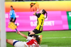 20240810 BK Häckens Clarissa Larisey under fotbollsmatchen i Uefa Womens Champions League mellan BK Häcken och Arsenal WFC den 18 september 2024 på Bravida Arena i Göteborg.