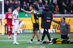 20260419 GAIS Oskar Ågren och BK Häckens Silas Sinan Erhen Thorup Andersen under fotbollsmatchen i Allsvenskan mellan BK Häcken och GAIS den 19 april 2026 på Nordic Wellness Arena i Göteborg. 
Foto: Filip Kauffeldt