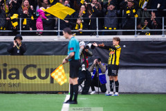 20260419 BK Häckens Gustav Lindgren jublar efter att ha gjort 2-1 under fotbollsmatchen i Allsvenskan mellan BK Häcken och GAIS den 19 april 2026 på Nordic Wellness Arena i Göteborg. 
Foto: Filip Kauffeldt