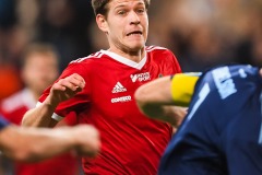 20240219 Skövde AIKs Žiga Ovsenek under fotbollsmatchen i Svenska Cupen 2024 mellan Djurgårdens IF och Skövde AIK den 19 februari 2024 i Stockholm.