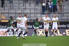 20240722 AIKs Mads Døhr Thychosen och GAIS Chovanie Amatkarijo under fotbollsmatchen i Allsvenskan mellan GAIS och AIK den 22 Juli 2024 på Gamla Ullevi i Göteborg.