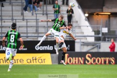 20240722 GAIS Lucas Hedlund och AIKs Benjamin Tiedemann Hansen under fotbollsmatchen i Allsvenskan mellan GAIS och AIK den 22 Juli 2024 på Gamla Ullevi i Göteborg.