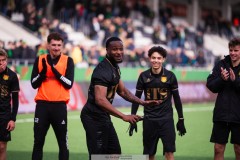 20260314 GAIS Shalom Ekong jublar efter fotbollsmatchen i Svenska Cupen mellan GAIS och AIK den 14 mars 2026 på Nordic Wellness Arena i Göteborg. 
Foto: Filip Kauffeldt