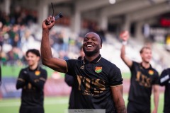 20260314 GAIS Shalom Ekong jublar efter fotbollsmatchen i Svenska Cupen mellan GAIS och AIK den 14 mars 2026 på Nordic Wellness Arena i Göteborg. 
Foto: Filip Kauffeldt