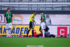 20260905 GAIS Mergim Krasniqi har ont under fotbollsmatchen i Allsvenskan mellan GAIS och BK Häcken den 5 semptember 2026 på Gamla Ullevi i Göteborg. 
Foto: Filip Kauffeldt