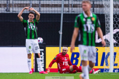 20260905 GAIS Oskar Ågren och Mergim Krasniqi under fotbollsmatchen i Allsvenskan mellan GAIS och BK Häcken den 5 semptember 2026 på Gamla Ullevi i Göteborg. 
Foto: Filip Kauffeldt