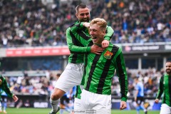 20240818 GAIS Filip Beckman och Axel Norén under fotbollsmatchen i Allsvenskan mellan GAIS och Halmstads BK den 18 augusti 2024 på Gamla Ullevi i Göteborg.