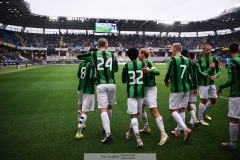 20240818 GAIS Filip Beckman och William Milovanovic under fotbollsmatchen i Allsvenskan mellan GAIS och Halmstads BK den 18 augusti 2024 på Gamla Ullevi i Göteborg.