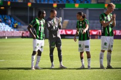 20250726 GAIS Harun Ibrahim, Mergim Krasniqi och Amin Boudri under fotbollsmatchen mellan GAIS och Halmstads BK i Allsvenskan den 16 juli 2025 på Gamla Ullevi i Göteborg.