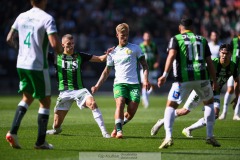 20240707 Hammarby IFs Fredrik Hammar och GAIS Joackim Åberg under fotbollsmatchen i Allsvenskan mellan GAIS och Hammarby IF den 7 Juli 2024 på Gamla Ullevi i Göteborg.