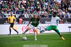 20240707 GAIS Gustav Lundgren och Hammarby IFs Shaquille Pinas under fotbollsmatchen i Allsvenskan mellan GAIS och Hammarby IF den 7 Juli 2024 på Gamla Ullevi i Göteborg.