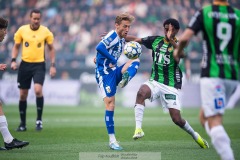 20240506 IFK Göteborgs Arbnor Mucolli och GAIS Harun Ibrahim under fotbollsmatchen i Allsvenskan mellan GAIS och IFK Göteborg den 6 maj 2024 på Gamla Ullevi i Göteborg.