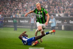 20250811 GAIS Robin Wendin Thomasson och IFK Göteborgs Rockson Yeboah under fotbollsmatchen mellan GAIS och IFK Göteborg i Allsvenskan den 11 augusti 2025 på Gamla Ullevi i Göteborg.