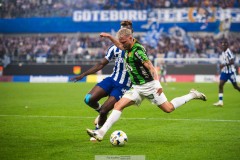 20250811 GAIS Jonas Lindberg och IFK Göteborgs Rockson Yeboah under fotbollsmatchen mellan GAIS och IFK Göteborg i Allsvenskan den 11 augusti 2025 på Gamla Ullevi i Göteborg.