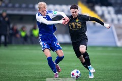 20260307 GAIS Samuel Salter och Norrköpings Fabian Holst-Larsen under fotbollsmatchen i Svenska Cupen mellan GAIS och IFK Norrköping den 7 mars 2026 på Nordic Wellness Arena i Göteborg. 
Foto: Filip Kauffeldt