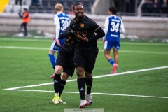 20260307 GAIS Shalom Ekong jublar efter att ha gjort 5-1 under fotbollsmatchen i Svenska Cupen mellan GAIS och IFK Norrköping den 7 mars 2026 på Nordic Wellness Arena i Göteborg. 
Foto: Filip Kauffeldt