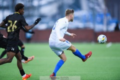 20240210 IK Oddevolds Axel Pettersson under träningsmatchen mellan GAIS och IK Oddevold på Valhalla IP den 10 februari 2024 i Göteborg.