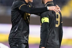 20260223 GAIS Henry Sletsjøe och Gustav Lundgren jublar efter att Gustav Lundgren gjort 1-0 under fotbollsmatchen i Svenska Cupen mellan GAIS och Landskrona BoIS den 23 februari 2026 på Nordic Wellness Arena i Göteborg. 
Foto: Filip Kauffeldt