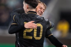 20260223 GAIS Samuel Salter och Henry Sletsjøe jublar efter att Samuel Salter gjort 2-0 under fotbollsmatchen i Svenska Cupen mellan GAIS och Landskrona BoIS den 23 februari 2026 på Nordic Wellness Arena i Göteborg. 
Foto: Filip Kauffeldt