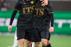 20260223 GAIS Rasmus Niklasson Petrovic och Kevin Holmén jublar efter att Samuel Salter gjort 2-0 under fotbollsmatchen i Svenska Cupen mellan GAIS och Landskrona BoIS den 23 februari 2026 på Nordic Wellness Arena i Göteborg. 
Foto: Filip Kauffeldt