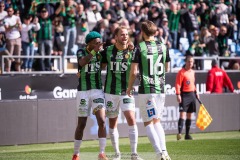 20240421 GAIS Jack Cooper Love, Gustav Lundgren och Chovanie Amatkarijo under fotbollsmatchen i Allsvenskan mellan GAIS och Mjällby AIF den 21 april 2024 på Gamla Ullevi i Göteborg.