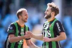 20240421 GAIS Jack Cooper Love och Gustav Lundgren under fotbollsmatchen i Allsvenskan mellan GAIS och Mjällby AIF den 21 april 2024 på Gamla Ullevi i Göteborg.