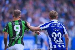 20250428 GAIS Gustav Lundgren och IFK Göteborgs Noah Tolf under fotbollsmatchen mellan IFK Göteborg och GAIS i Allsvenskan den 28 april 2025 på Gamla Ullevi i Göteborg.