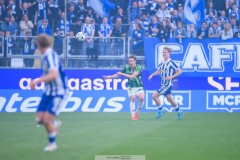 20250428 GAIS Robin Frej och IFK Göteborgs Max Fenger under fotbollsmatchen mellan IFK Göteborg och GAIS i Allsvenskan den 28 april 2025 på Gamla Ullevi i Göteborg.