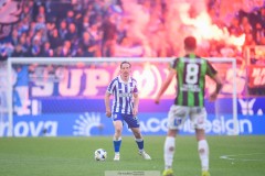 20250428 IFK Göteborgs Gustav Svensson under fotbollsmatchen mellan IFK Göteborg och GAIS i Allsvenskan den 28 april 2025 på Gamla Ullevi i Göteborg.