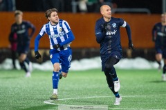 20240126 Halmstads BKs Andreas Johansson och IFK Göteborgs Gustaf Norlin under träningsmatchen IFK Göteborg och Halmstads BK på Valhalla IP den 26 januari 2024 i Göteborg.