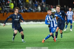 20240126 IFK Göteborgs Melvin Koliqi under träningsmatchen IFK Göteborg och Halmstads BK på Valhalla IP den 26 januari 2024 i Göteborg.