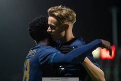 20240126 Halmstads BKs Naeem Mohammed och Albin Ahlstrand under träningsmatchen IFK Göteborg och Halmstads BK på Valhalla IP den 26 januari 2024 i Göteborg.