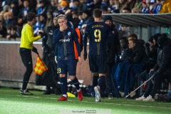 20240126 Halmstads BKs Leo Hedenberg och Viktor Granath under träningsmatchen IFK Göteborg och Halmstads BK på Valhalla IP den 26 januari 2024 i Göteborg.