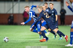 20240126 IFK Göteborgs Benjamin Brantlind och Halmstads BKs Leo Hedenberg under träningsmatchen IFK Göteborg och Halmstads BK på Valhalla IP den 26 januari 2024 i Göteborg.