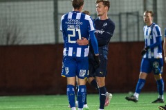 20240126 Halmstads BKs Villiam Granath och IFK Göteborgs Adam Carlén under träningsmatchen IFK Göteborg och Halmstads BK på Valhalla IP den 26 januari 2024 i Göteborg.