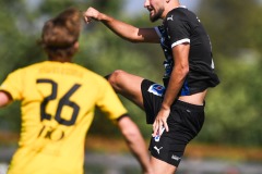 20240810 IFK Skövdes Edin Salihovic under fotbollsmatchen i Div 2 Norra Götaland mellan IFK Skövde och Ahlafors IF den 10 augusti 2024 på Södermalms IP i Skövde.