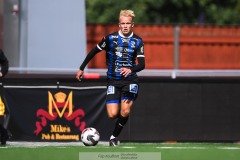 20240810 IFK Skövdes Edvin Eriksson under fotbollsmatchen i Div 2 Norra Götaland mellan IFK Skövde och Ahlafors IF den 10 augusti 2024 på Södermalms IP i Skövde.