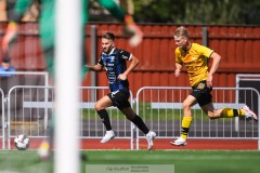 20240810 IFK Skövdes Edin Salihovic under fotbollsmatchen i Div 2 Norra Götaland mellan IFK Skövde och Ahlafors IF den 10 augusti 2024 på Södermalms IP i Skövde.