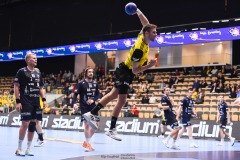 20241209 Sävehofs Malte Celander under handbollsmatchen mellan IK Sävehof och IFK Skövde  i Handbollsligan herr den 9 december 2024 i Partille Arena i Partille.