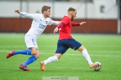 20240127 ÖIS Amel Mujanic och IK Oddevolds Axel Pettersson under träningsmatchen ÖIS och IK Oddevold på Valhalla IP den 27 januari 2024 i Göteborg.