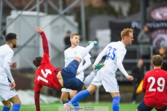 20240127 IK Oddevolds Viktor Krüger och ÖIS Daniel Paulson under träningsmatchen ÖIS och IK Oddevold på Valhalla IP den 27 januari 2024 i Göteborg.