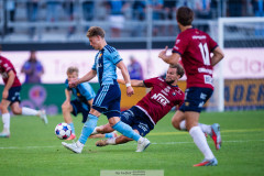 20260720 Djurgårdens Matias Siltanen och Örgrytes William Hofvander under fotbollsmatchen i Allsvenskan mellan Örgryte IS och Djurgårdens IF den 20 juli 2026 på Gamla Ullevi i Göteborg. 
Foto: Filip Kauffeldt