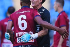 20250809 ÖIS Hampus Gustafsson och Mikael Dyrestam under fotbollsmatchen mellan Örgryte IS och IK Oddevold i Superettan den 9 augusti 2025 på Gamla Ullevi i Göteborg.