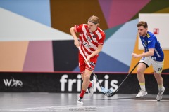 20240217 Pixbo IBKs Victor Johansson under innebandymatchen i SSL herr mellan Pixbo IBK och Hagunda IF den 17 februari 2024 i Mölnlycke.