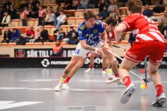 20240217 Hagunda IFs Kevin Ahlholm under innebandymatchen i SSL herr mellan Pixbo IBK och Hagunda IF den 17 februari 2024 i Mölnlycke.