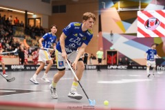 20240217 Hagunda IFs Hampus Hallén under innebandymatchen i SSL herr mellan Pixbo IBK och Hagunda IF den 17 februari 2024 i Mölnlycke.