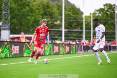 20240615 Skövde AIKs Elias Lindell under fotbollsmatchen i Superettan mellan Skövde AIK och Degerfors IF den 15 juni 2024 på Södermalms IP i Skövde.
